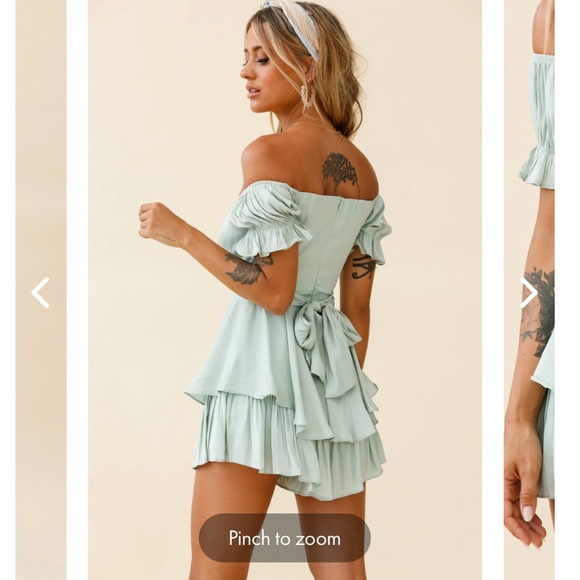 Selfie Leslie - Off the Shoulder Tie Back Romper Pisachio Size: M - Picture 2 of 6